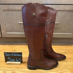 New NWOB Womens Sam Edelman Drina Brown Leather Knee High Riding Boots Size 6.5‎